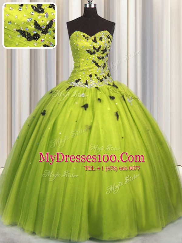 Olive Green Lace Up Quinceanera Dress Beading and Appliques Sleeveless Floor Length