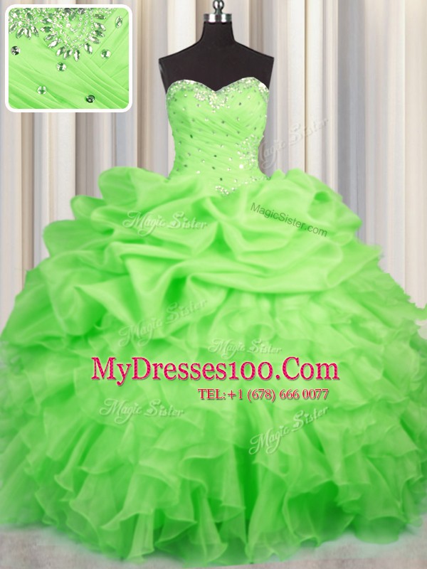 Sleeveless Floor Length Beading and Ruffles and Ruching and Pick Ups Lace Up Sweet 16 Dresses with