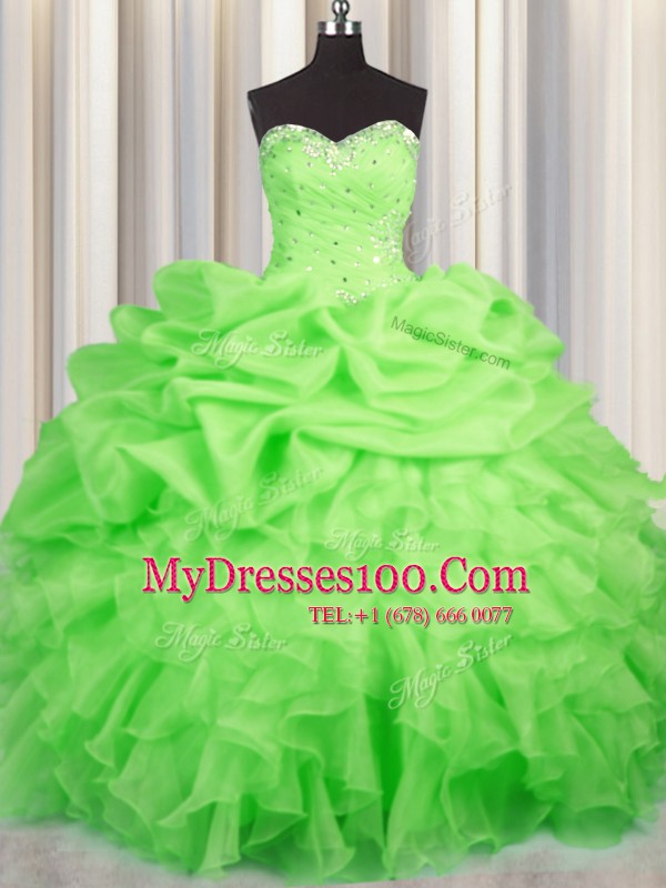 Sleeveless Floor Length Beading and Ruffles and Ruching and Pick Ups Lace Up Sweet 16 Dresses with