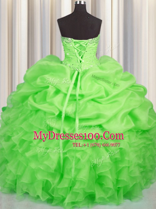 Sleeveless Floor Length Beading and Ruffles and Ruching and Pick Ups Lace Up Sweet 16 Dresses with