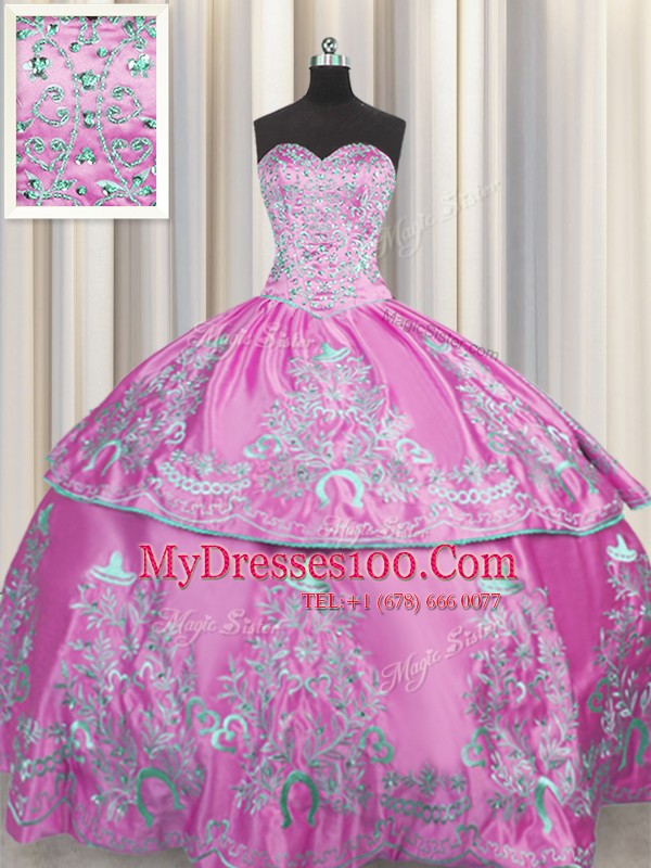 Lilac Chiffon Lace Up Quinceanera Gowns Sleeveless Floor Length Beading and Embroidery