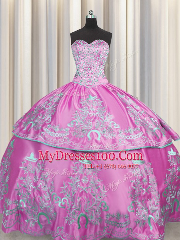 Lilac Chiffon Lace Up Quinceanera Gowns Sleeveless Floor Length Beading and Embroidery