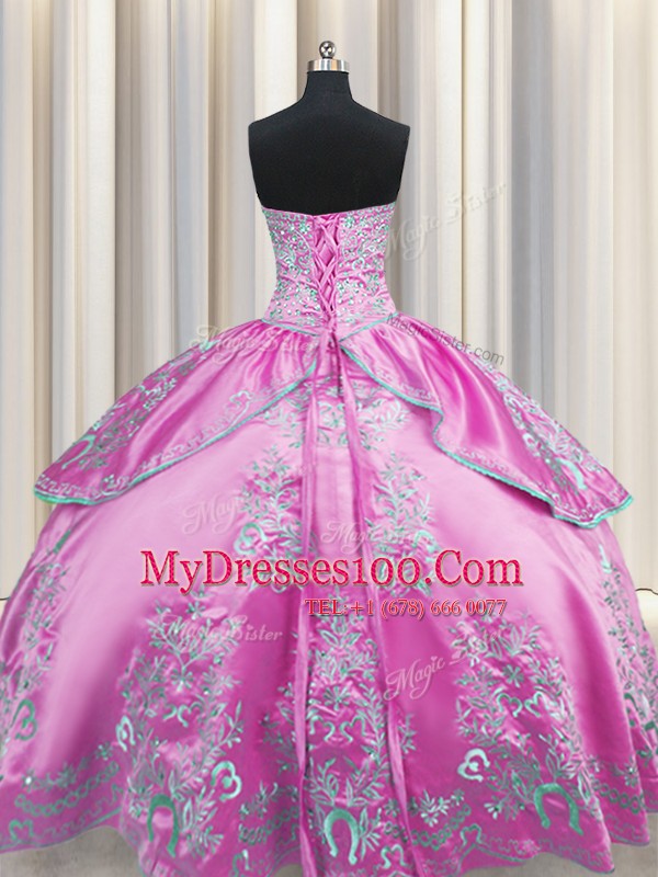 Lilac Chiffon Lace Up Quinceanera Gowns Sleeveless Floor Length Beading and Embroidery