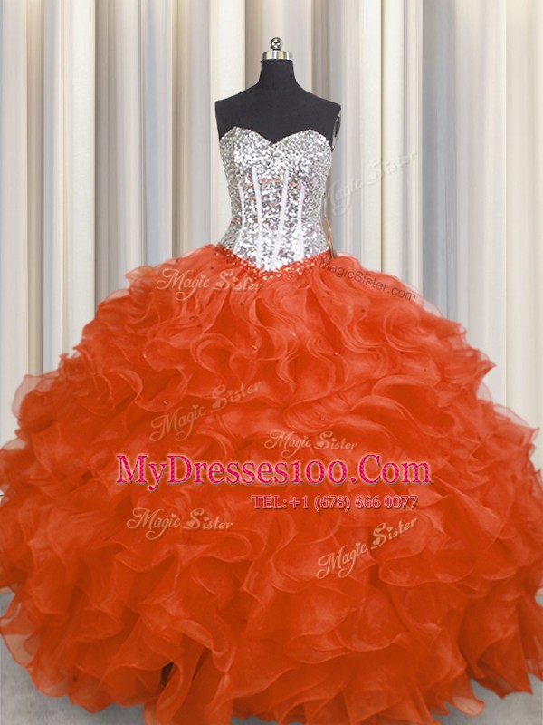 Captivating Ball Gowns Sweet 16 Dress Red Sweetheart Organza Sleeveless Floor Length Lace Up