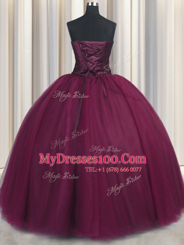 Floor Length Lace Up Quince Ball Gowns Burgundy for Military Ball and Sweet 16 and Quinceanera with Beading and Appliques