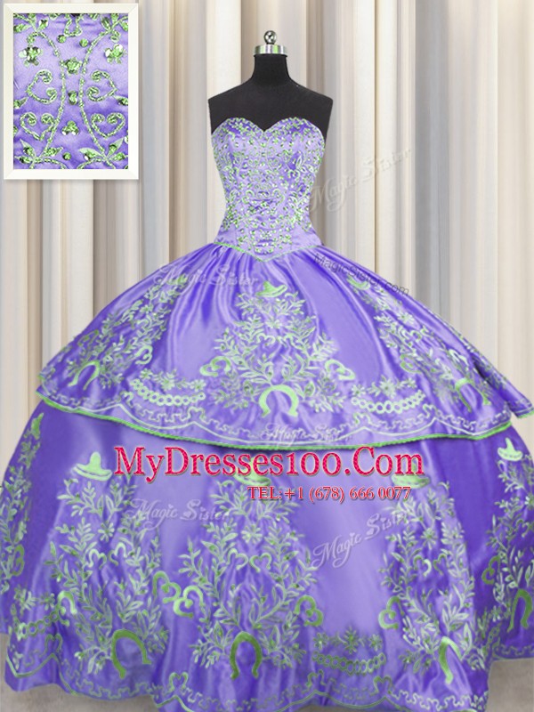 Pretty Lavender Sweetheart Neckline Beading and Embroidery 15 Quinceanera Dress Sleeveless Lace Up