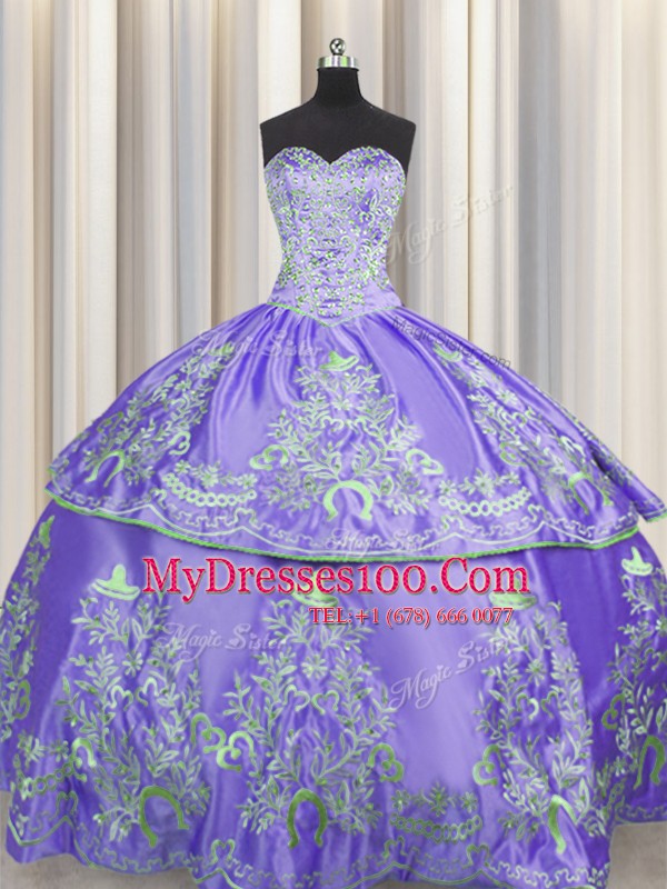 Pretty Lavender Sweetheart Neckline Beading and Embroidery 15 Quinceanera Dress Sleeveless Lace Up