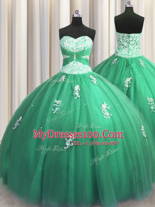 Perfect Turquoise Sleeveless Beading and Appliques Floor Length Sweet 16 Quinceanera Dress