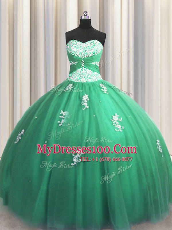 Perfect Turquoise Sleeveless Beading and Appliques Floor Length Sweet 16 Quinceanera Dress