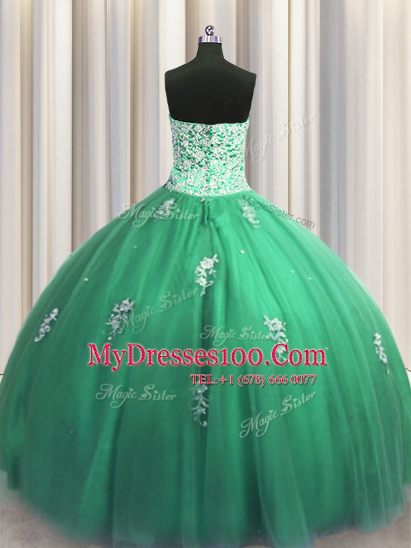 Perfect Turquoise Sleeveless Beading and Appliques Floor Length Sweet 16 Quinceanera Dress