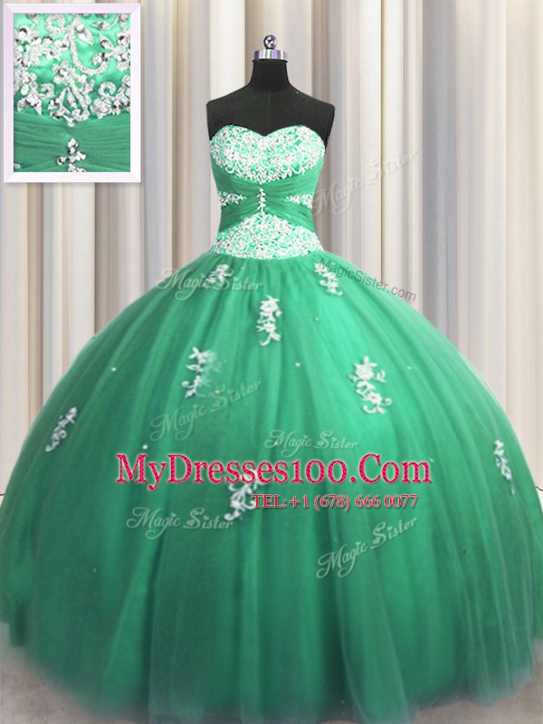 Perfect Turquoise Sleeveless Beading and Appliques Floor Length Sweet 16 Quinceanera Dress