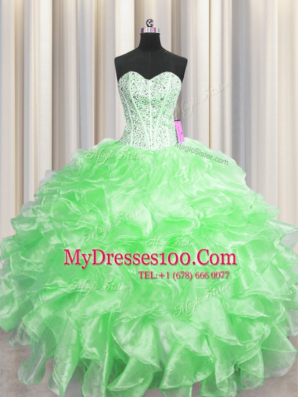 Visible Boning Sweetheart Zipper Beading and Ruffles Sweet 16 Dress Sleeveless