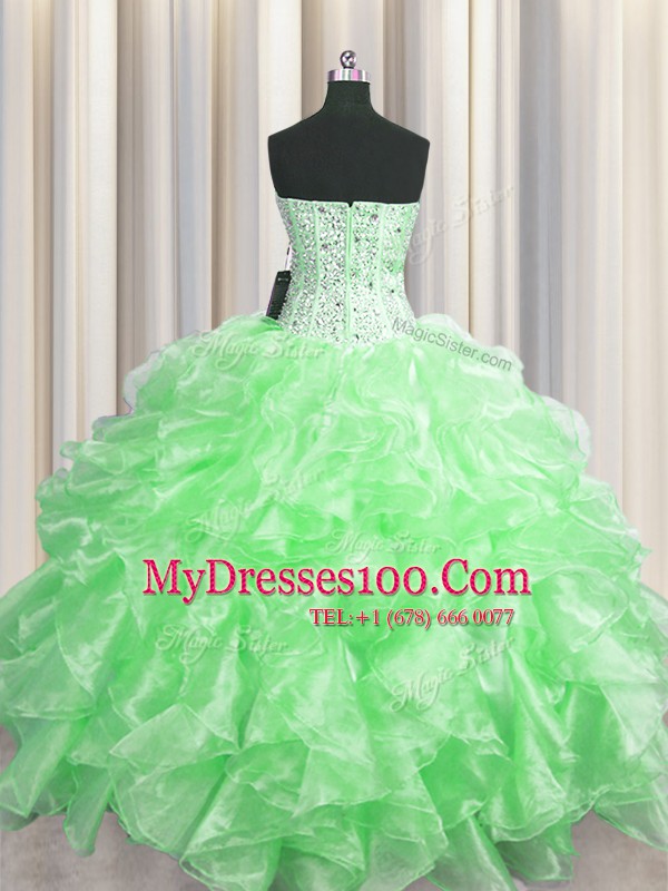 Visible Boning Sweetheart Zipper Beading and Ruffles Sweet 16 Dress Sleeveless
