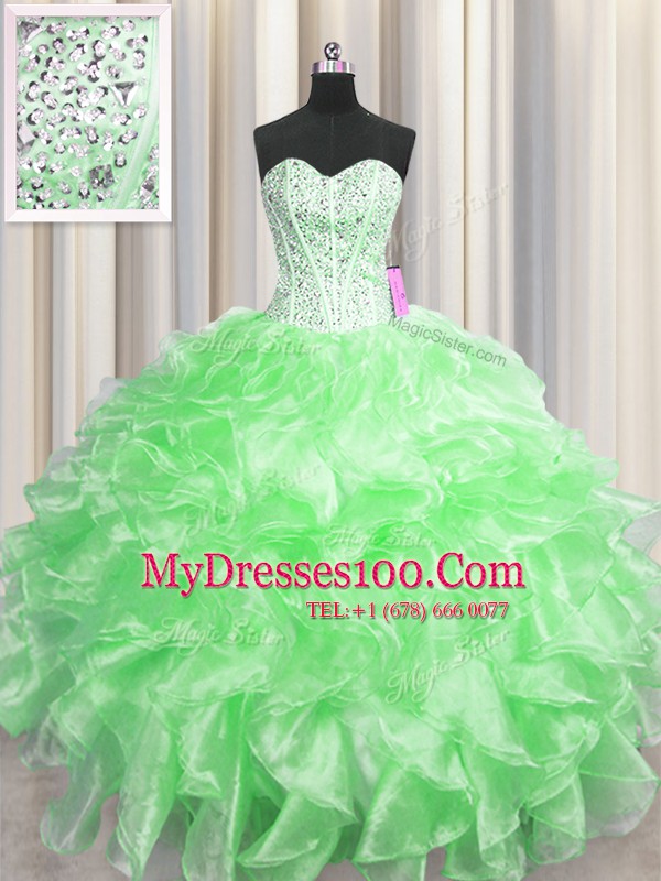 Visible Boning Sweetheart Zipper Beading and Ruffles Sweet 16 Dress Sleeveless