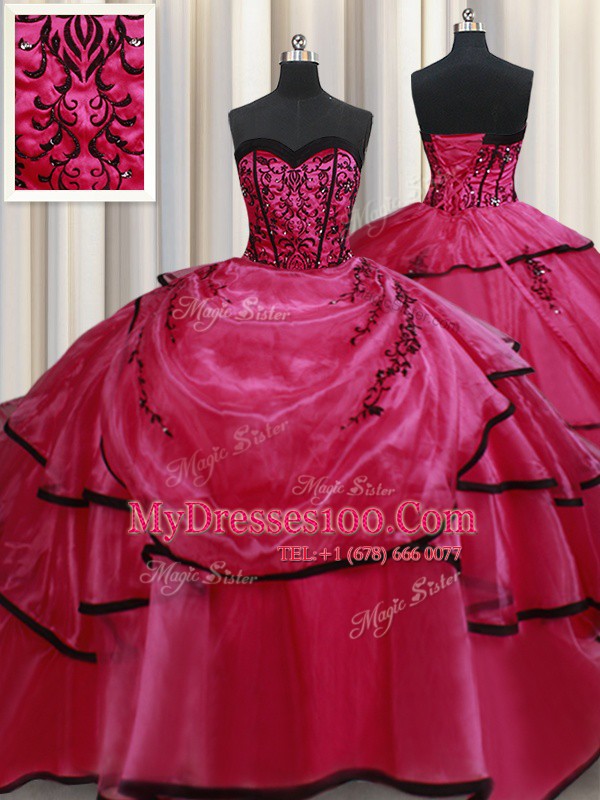 Edgy Sleeveless Lace Up Floor Length Beading and Appliques and Ruffled Layers Quinceanera Gowns