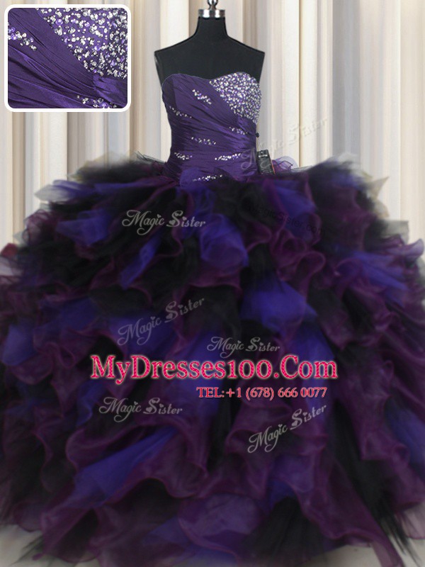 Multi-color Lace Up Sweetheart Beading and Ruffles Quinceanera Dresses Tulle Sleeveless