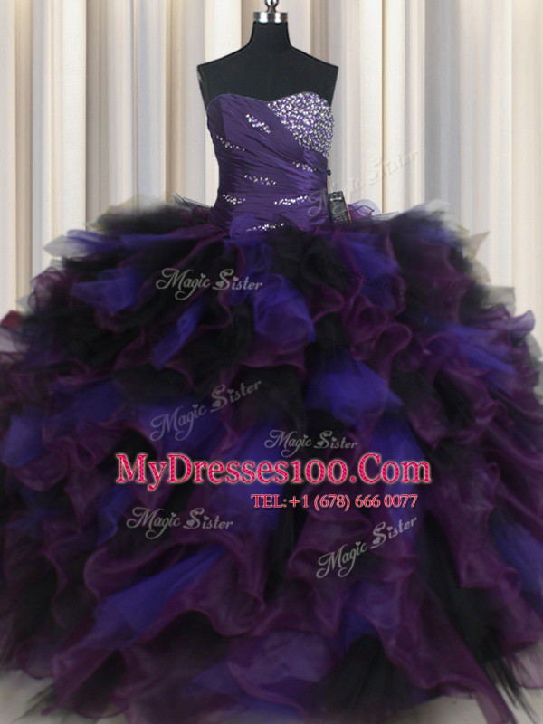 Multi-color Lace Up Sweetheart Beading and Ruffles Quinceanera Dresses Tulle Sleeveless