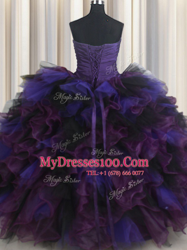Multi-color Lace Up Sweetheart Beading and Ruffles Quinceanera Dresses Tulle Sleeveless