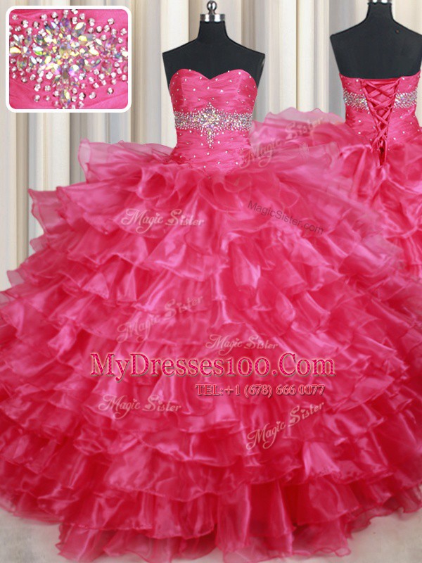 Affordable Organza Sleeveless Floor Length 15th Birthday Dress and Ruffled Layers