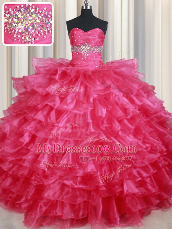 Affordable Organza Sleeveless Floor Length 15th Birthday Dress and Ruffled Layers