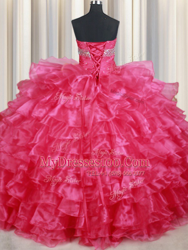 Affordable Organza Sleeveless Floor Length 15th Birthday Dress and Ruffled Layers