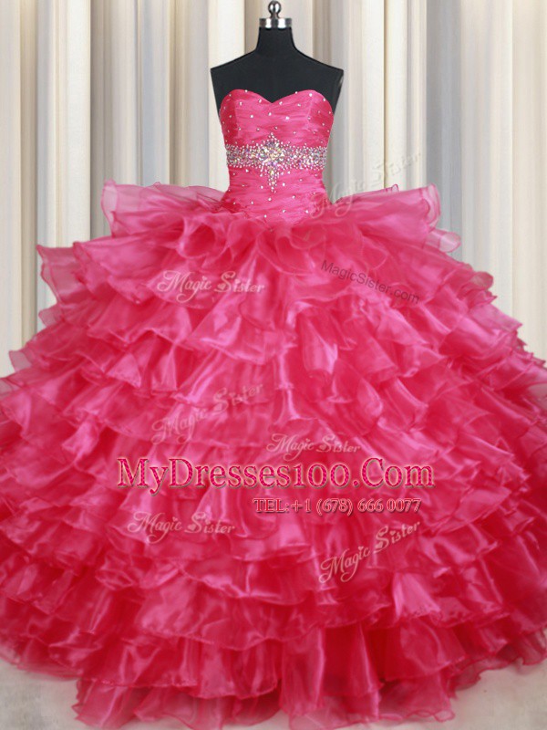 Affordable Organza Sleeveless Floor Length 15th Birthday Dress and Ruffled Layers