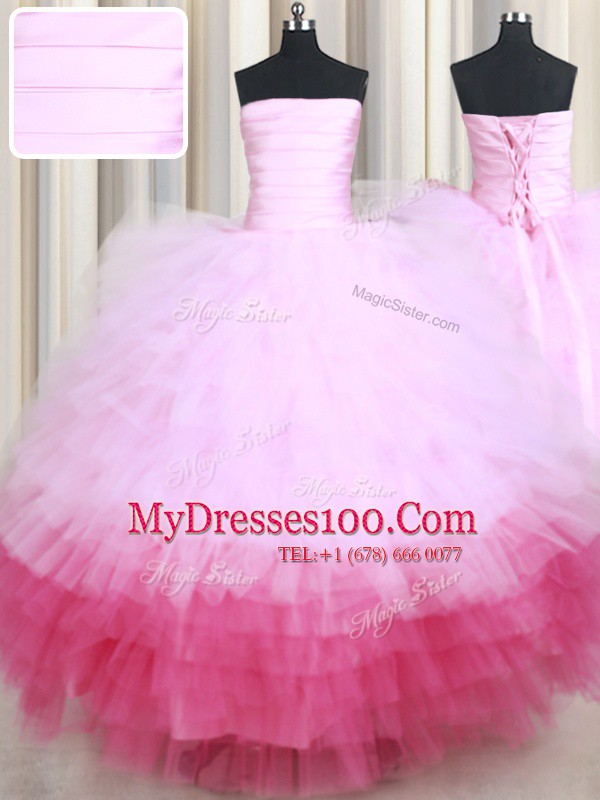 Attractive Multi-color Tulle Lace Up Sweet 16 Dresses Sleeveless Floor Length Ruffled Layers