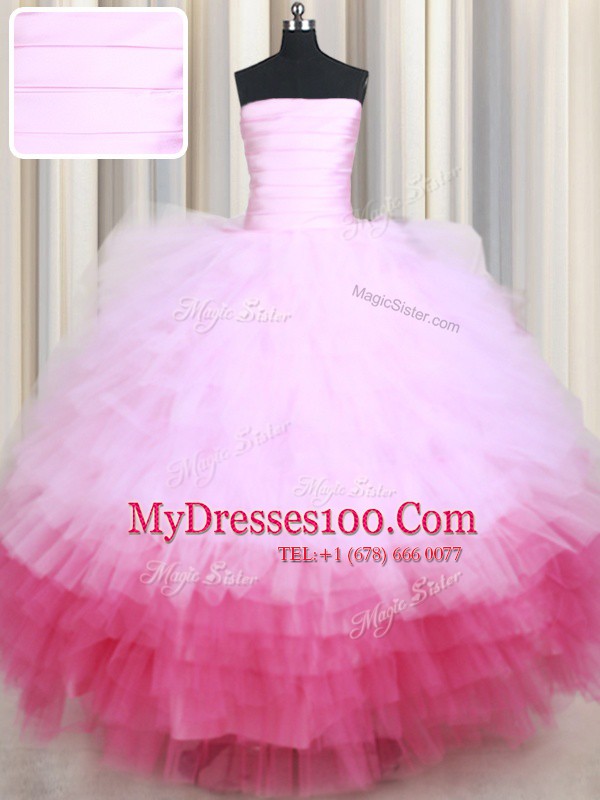 Attractive Multi-color Tulle Lace Up Sweet 16 Dresses Sleeveless Floor Length Ruffled Layers