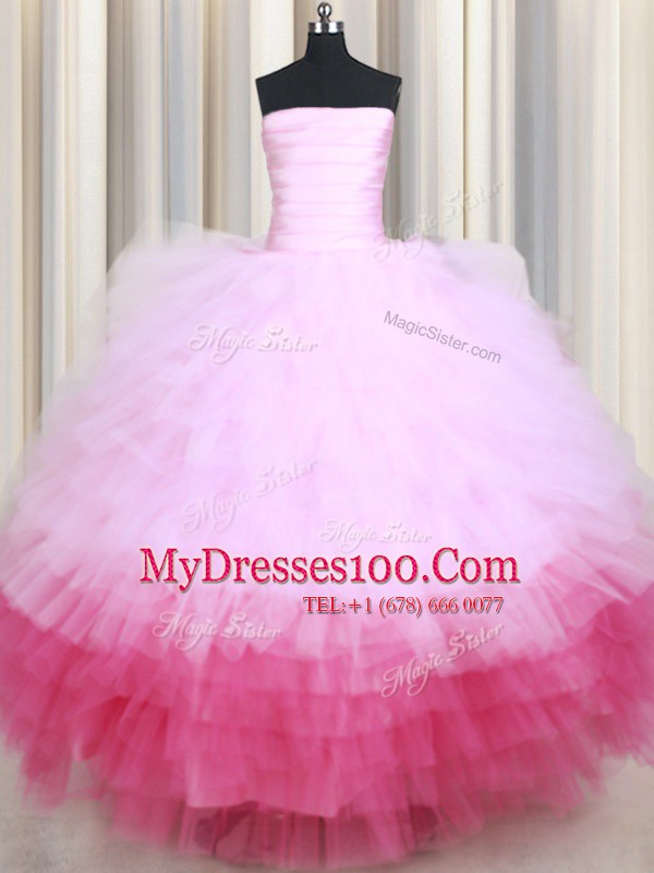 Attractive Multi-color Tulle Lace Up Sweet 16 Dresses Sleeveless Floor Length Ruffled Layers