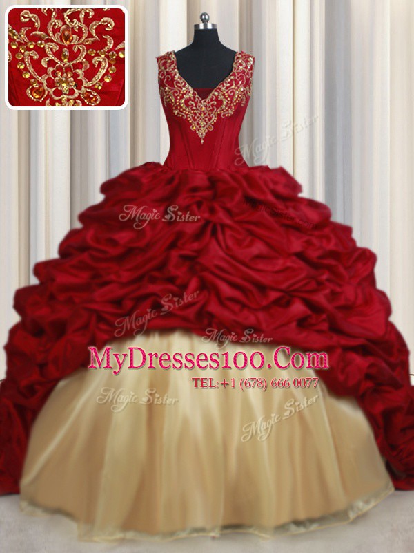 Dazzling Red Sleeveless Beading and Appliques and Pick Ups Lace Up 15th Birthday Dress