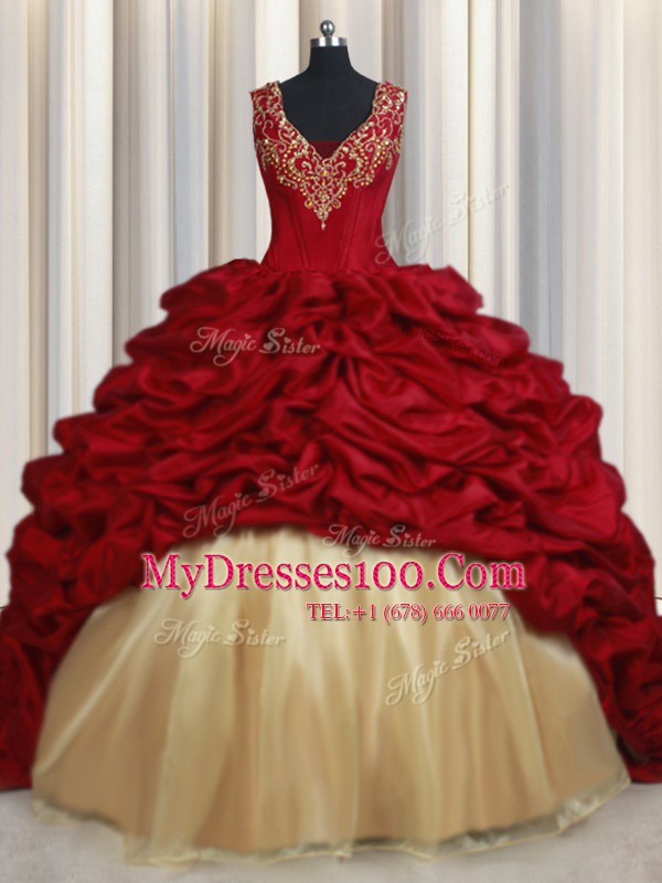Dazzling Red Sleeveless Beading and Appliques and Pick Ups Lace Up 15th Birthday Dress