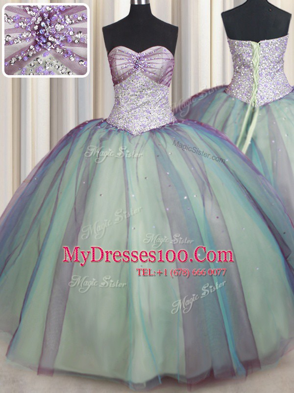 Fantastic Tulle Sleeveless Floor Length Ball Gown Prom Dress and Beading and Sequins