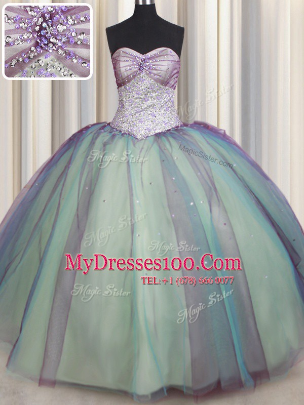 Fantastic Tulle Sleeveless Floor Length Ball Gown Prom Dress and Beading and Sequins