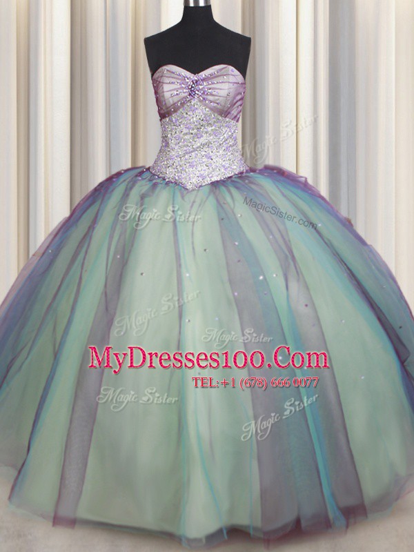Fantastic Tulle Sleeveless Floor Length Ball Gown Prom Dress and Beading and Sequins