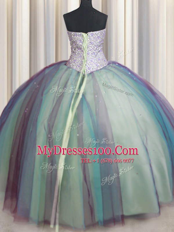 Fantastic Tulle Sleeveless Floor Length Ball Gown Prom Dress and Beading and Sequins