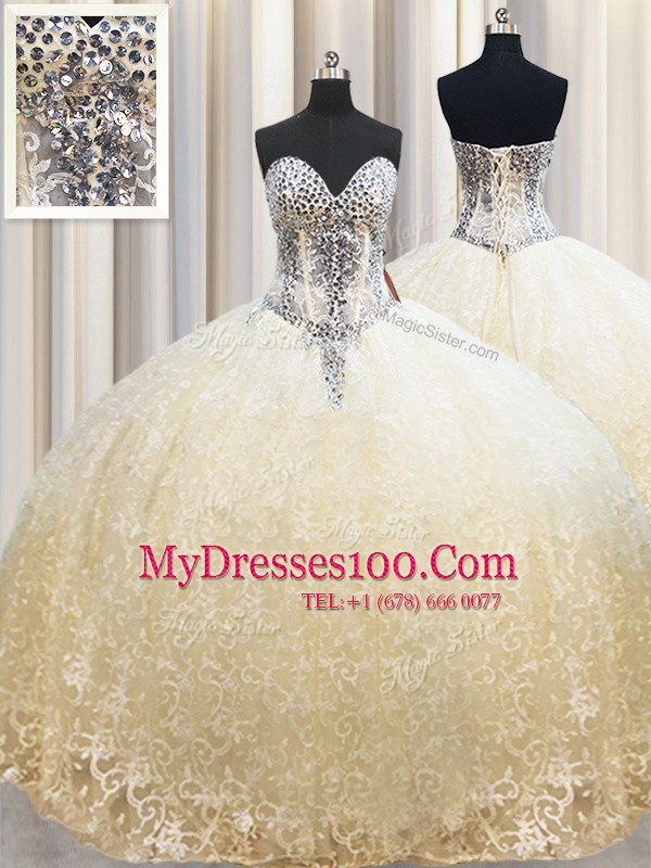 Floor Length Champagne Vestidos de Quinceanera Organza Sleeveless Beading and Appliques