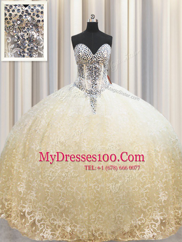 Floor Length Champagne Vestidos de Quinceanera Organza Sleeveless Beading and Appliques