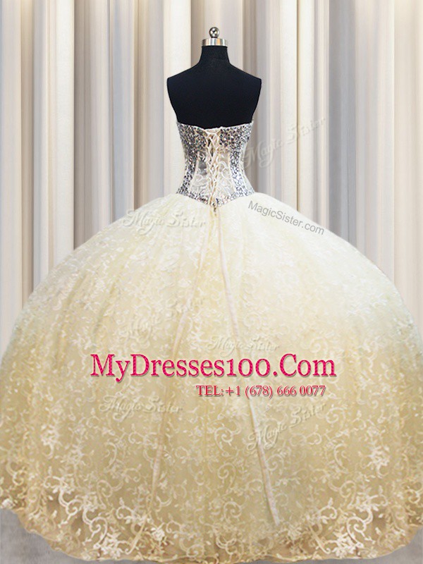 Floor Length Champagne Vestidos de Quinceanera Organza Sleeveless Beading and Appliques