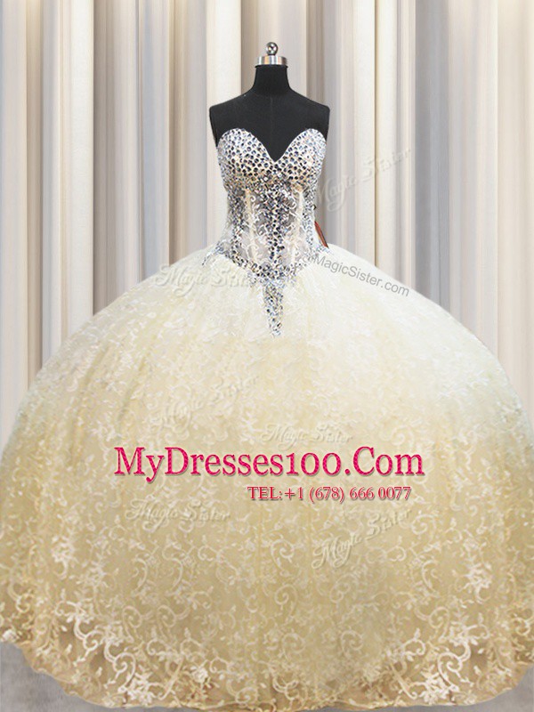 Floor Length Champagne Vestidos de Quinceanera Organza Sleeveless Beading and Appliques