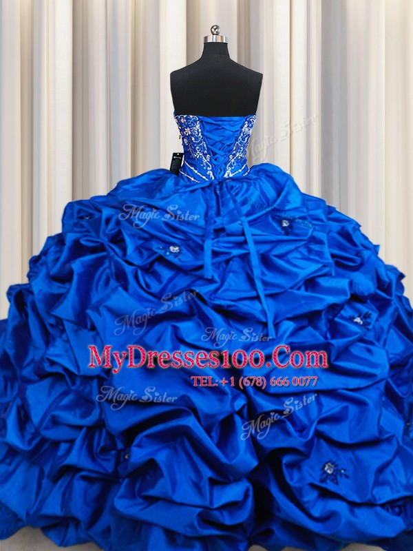 Beading and Embroidery and Sequins and Pick Ups Quinceanera Dress Royal Blue Lace Up Sleeveless Floor Length