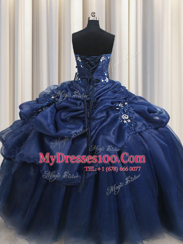 Sweetheart Sleeveless Organza Quinceanera Dress Appliques and Pick Ups Lace Up