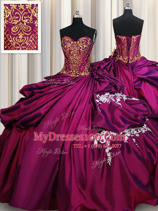 Fuchsia Sweetheart Lace Up Beading and Appliques and Pick Ups Sweet 16 Dresses Sleeveless