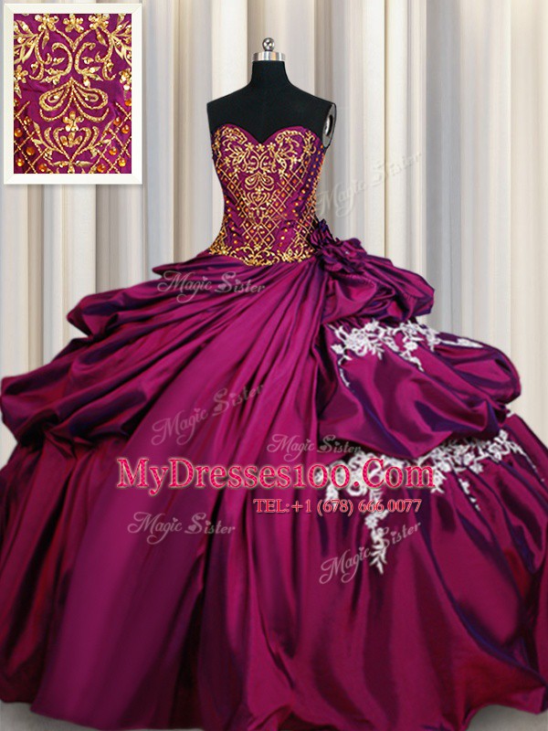 Fuchsia Sweetheart Lace Up Beading and Appliques and Pick Ups Sweet 16 Dresses Sleeveless