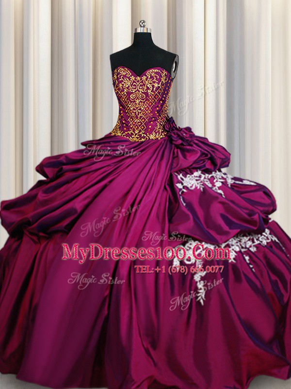 Fuchsia Sweetheart Lace Up Beading and Appliques and Pick Ups Sweet 16 Dresses Sleeveless