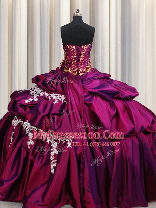 Fuchsia Sweetheart Lace Up Beading and Appliques and Pick Ups Sweet 16 Dresses Sleeveless