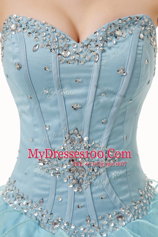 New Style Light Blue Sleeveless Organza Lace Up Sweet 16 Quinceanera Dress for Military Ball and Sweet 16 and Quinceanera