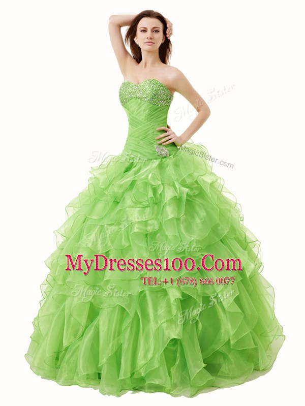 A-line Quinceanera Dresses Sweetheart Organza Sleeveless Floor Length Lace Up