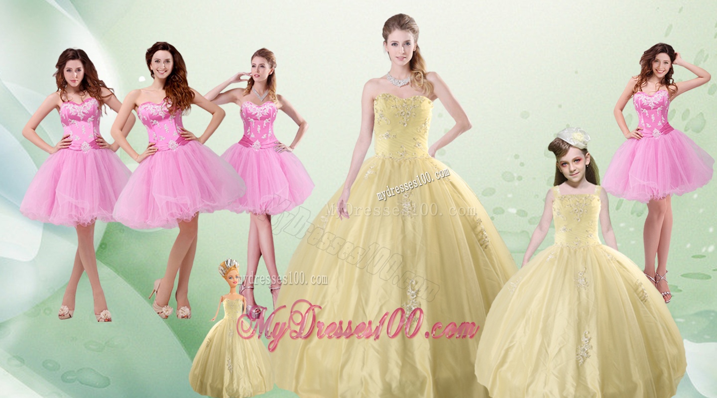 2016 Beautiful Sweetheart Champagne Quinceanera Dress and Pink Dama Dresses and Straps Ball Gown Little Girl Dress