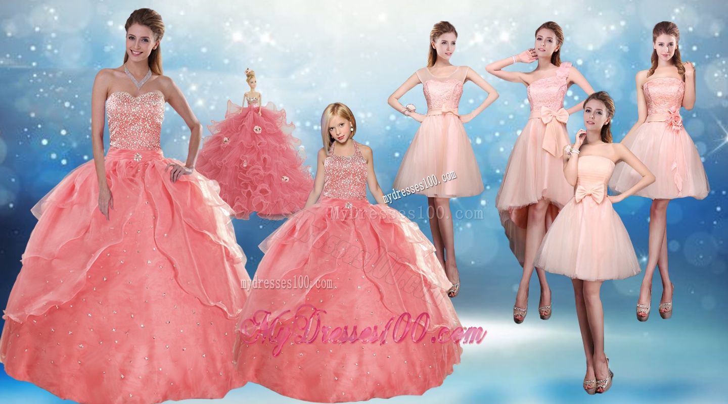 2016 Perfect Sweetheart Beading Quinceanera Dress and Cute Bownot Evening Dresses and Halter Top Watermelon Little Girl Dress