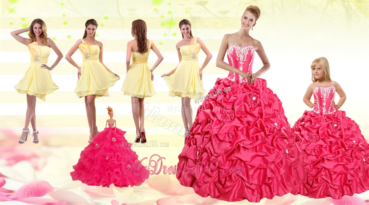 2016 Pick Ups Red Quinceanera Dress and Yellow One Shoulder Evening Dresses and Cute Red Little Girl Dress
